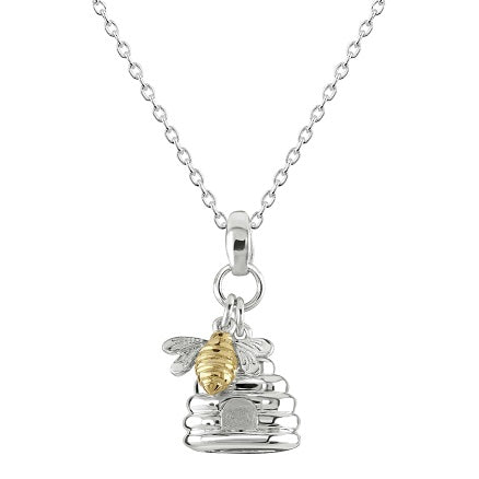 Dew Sterling Silver Gold-Plated Bee & Sterling Silver Hive double pendant necklace