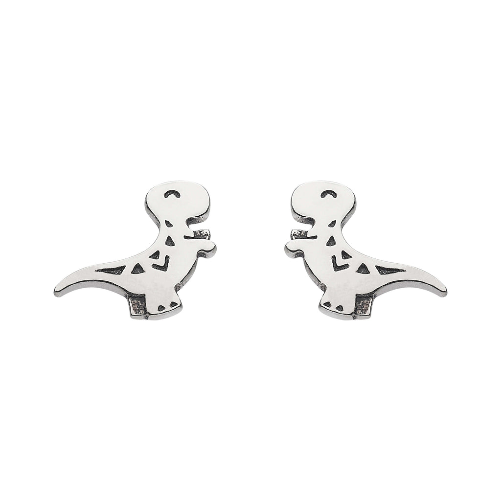 Dew Sterling Silver Dinky T-Rex stud earrings with oxidised detail