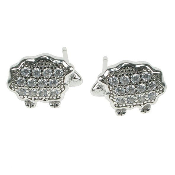 Zilver Designs Sheep Stud Earrings with CZ fleece
