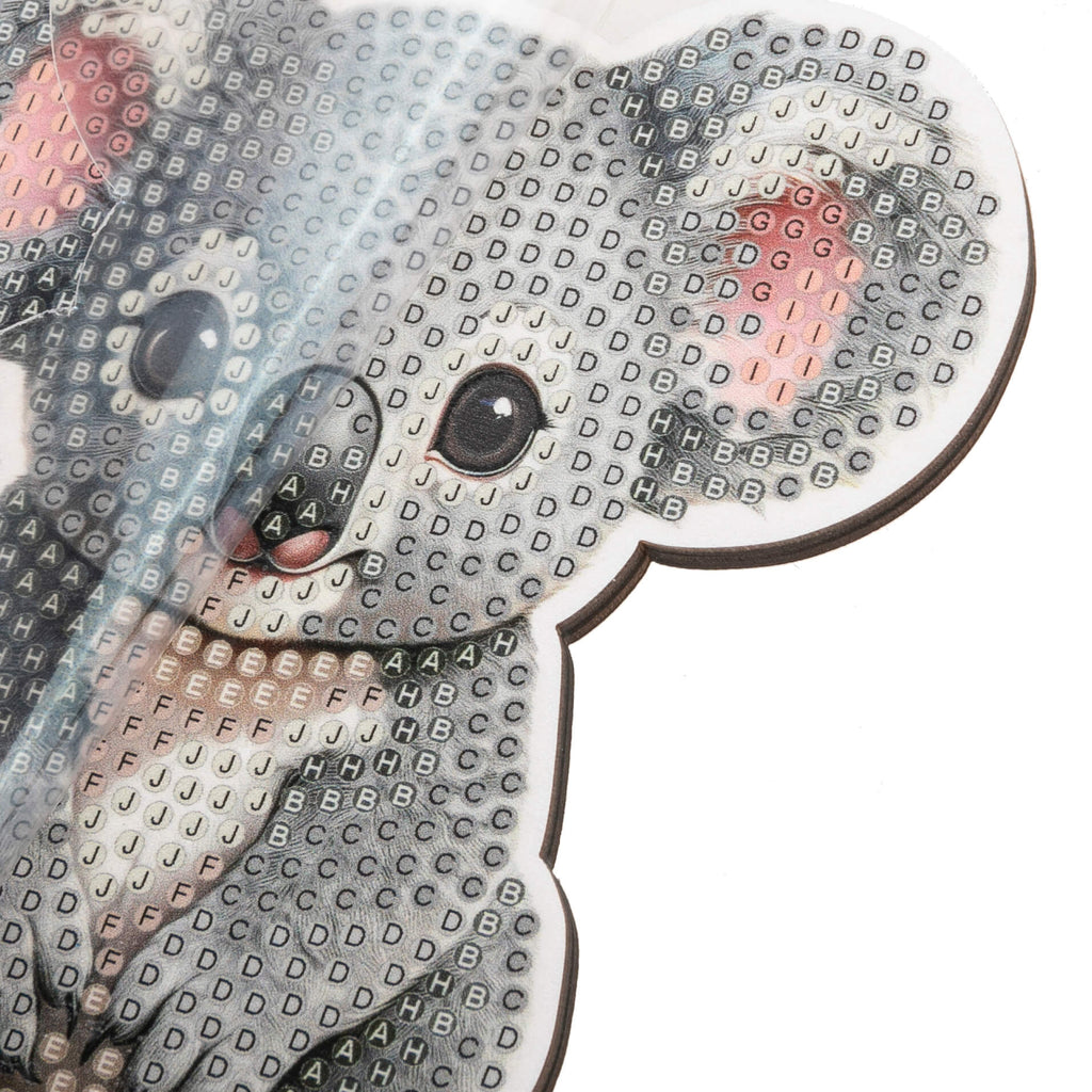 Close up view of Koala Crystal Art Wildlife Buddy template, showing coded spaces for placement of crystals