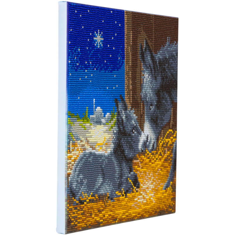 side view of Little Donkey Crystal Art 30cm canvas, showing that the design comes ready framed