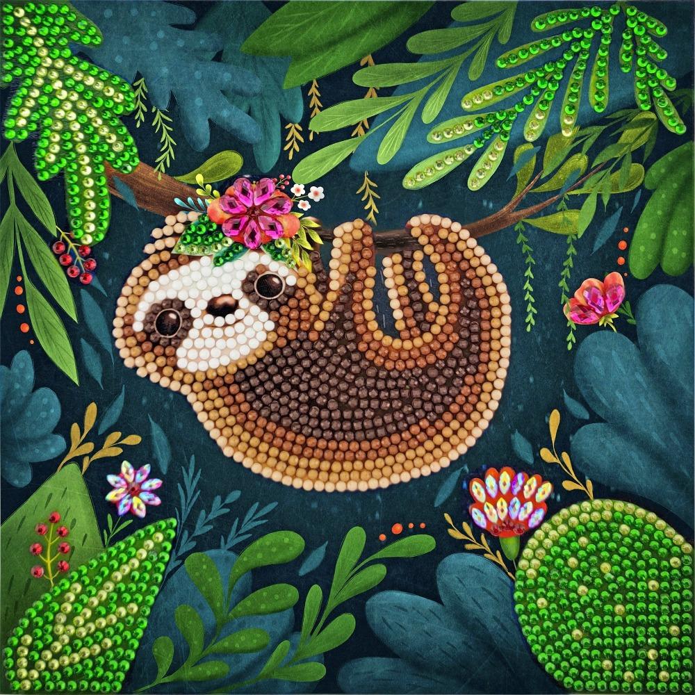 completed Sloth Crystal Art greetings card kit