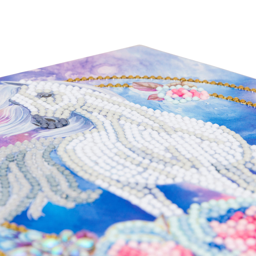 close up view of Craft Buddy Unicorn Garland Crystal Art greetings card