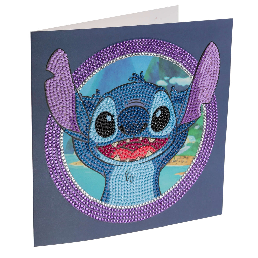 completed Stitch Crystal Art Greetings Card diamond painting kit from Craft Buddy. Officially licensed by Disney