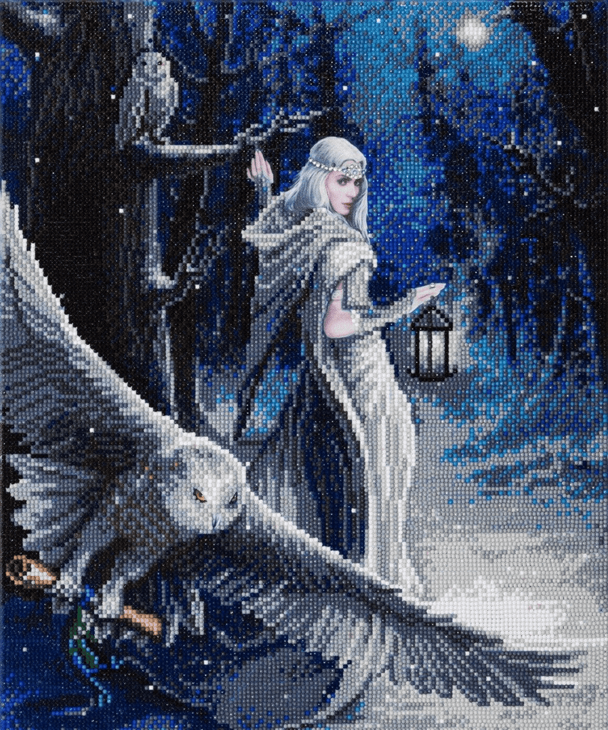 completed Anne Stokes Midnight Messenger Crystal Art canvas kit
