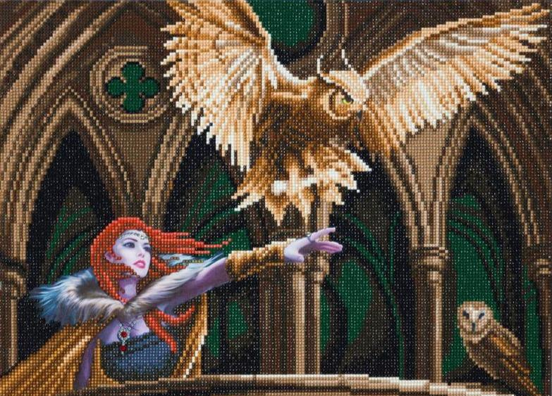 completed Anne Stokes Owl Messenger Crystal Art canvas kit