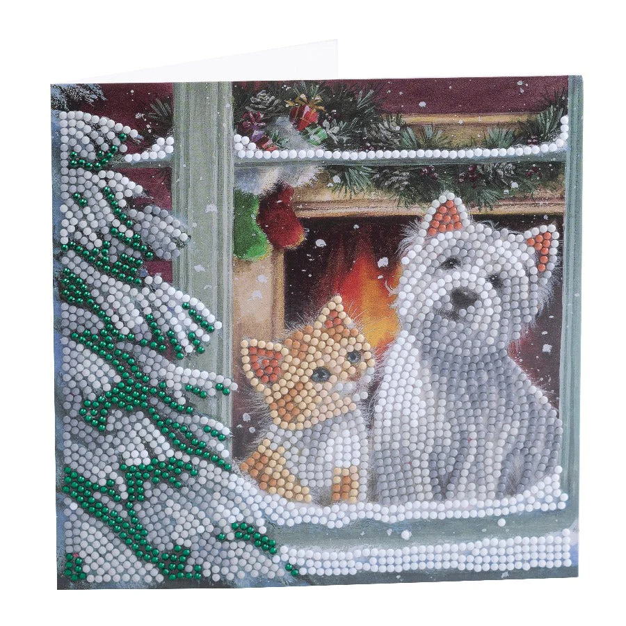 completed By the Window Crystal Art Greetings Card Kit, shown partially open to show blank inside