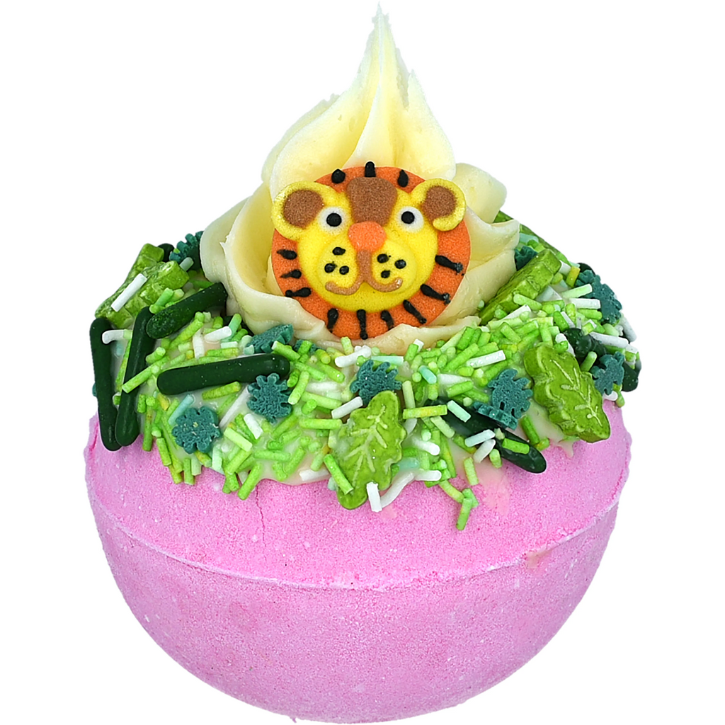 Going Wild Bath Blaster from Bomb Cosmetics, featuring green leaf and sprinkle decorations and lion face
