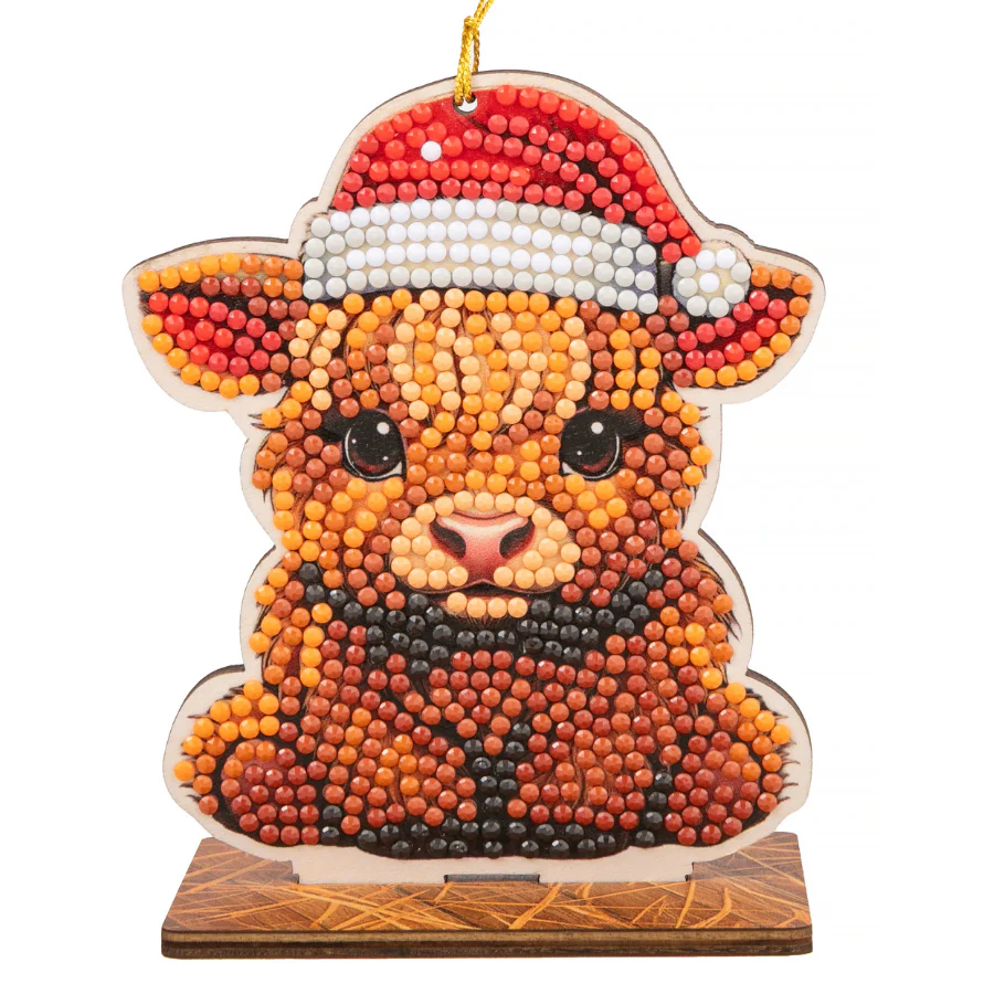 Completed Highland Cow Crystal Art Christmas Buddy decoration 