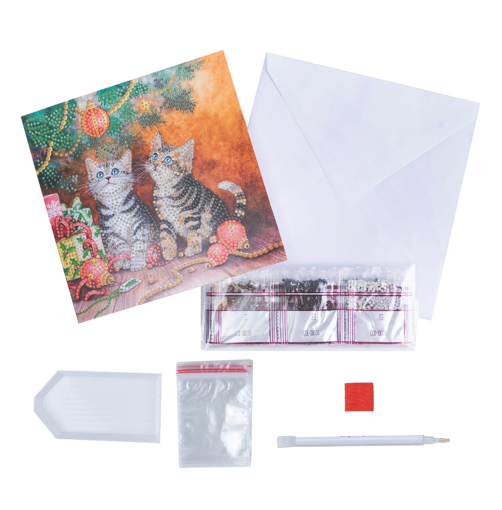 Magic of Christmas crystal art greetings card kit contents, including template, envelope, crystals and tools