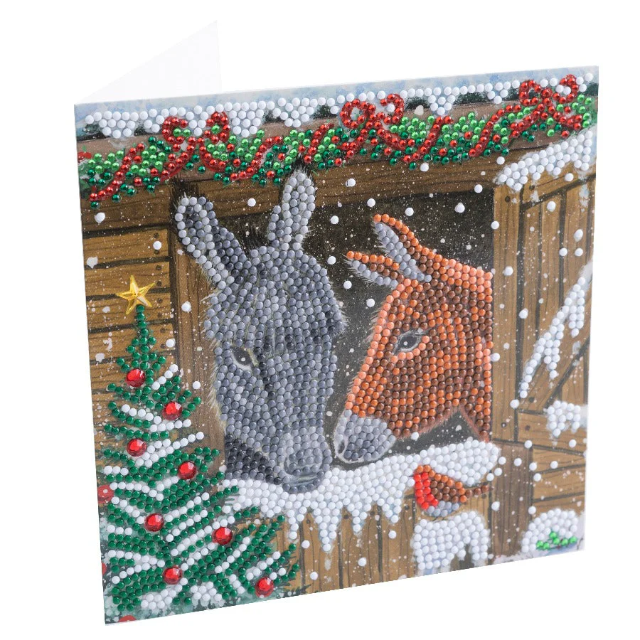 completed Winter Donkey Crystal Art Greetings Card Kit