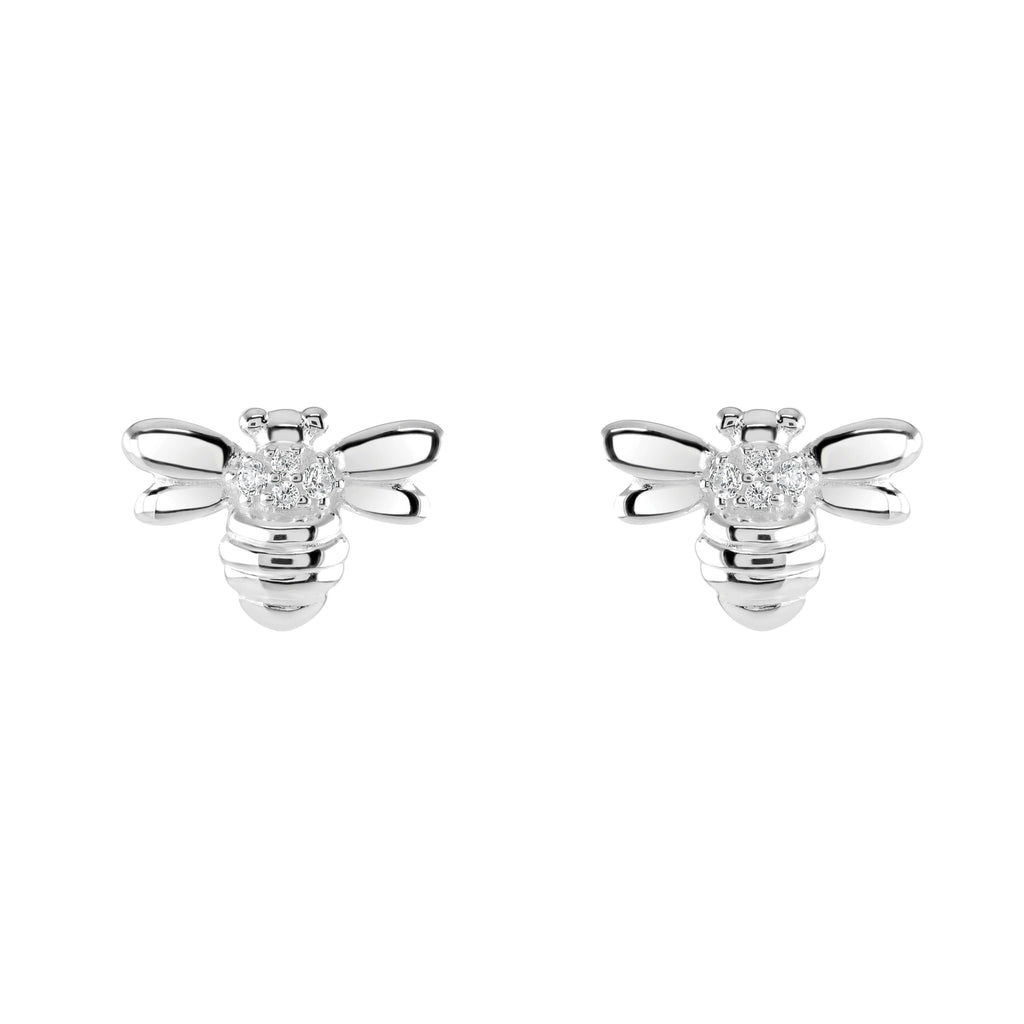 Dew Sterling Silver Bee Stud Earrings with cubic zirconia Thorax