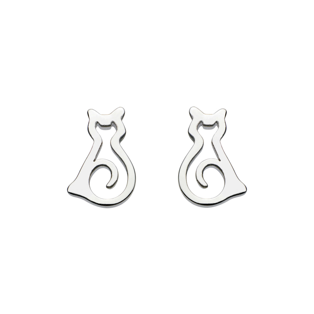 Dew Sterling Silver Cat Silhouette Stud Earrings