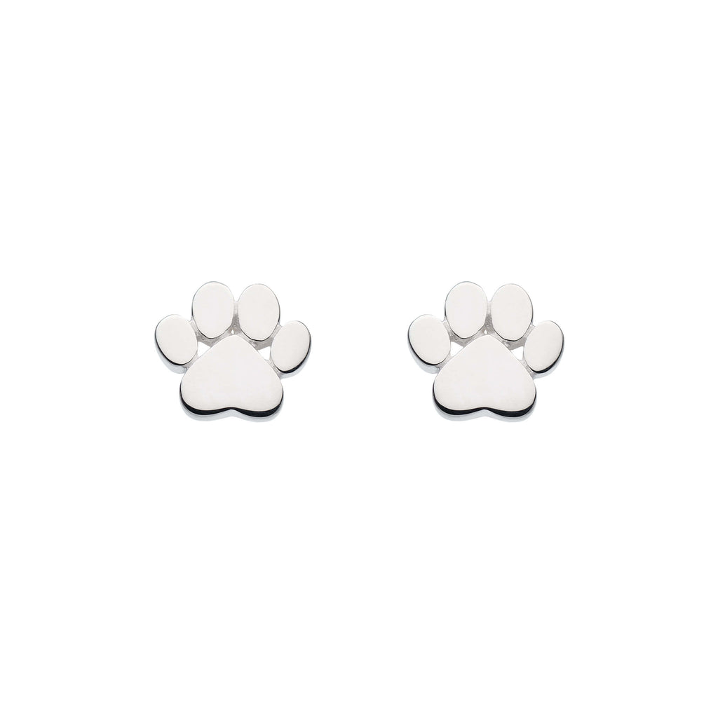 Dew Sterling Silver Small Paw Print Stud Earrings