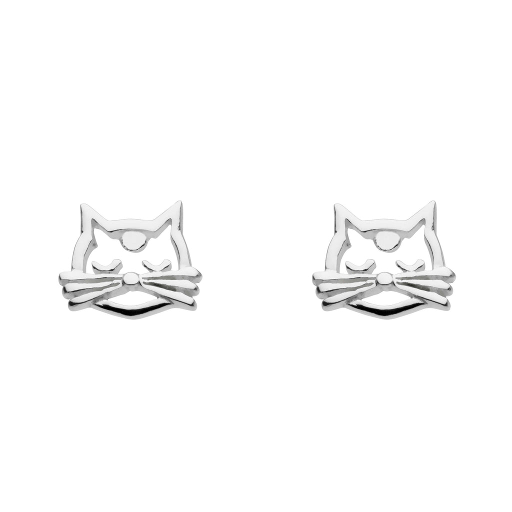 Dew Sterling Silver Feline Face stud earrings