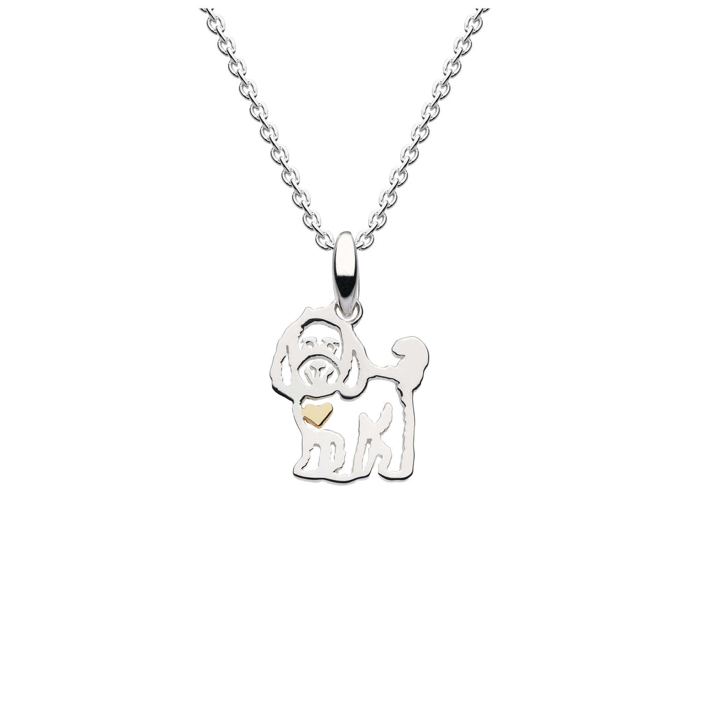 Dew Sterling Silver Cockapoo Pendant Necklace with Gold Plate Heart detail