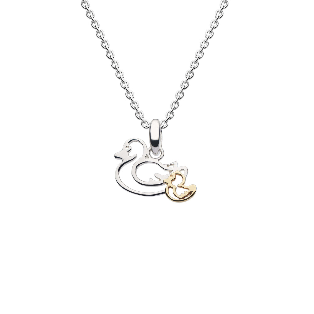 Dew Sterling Silver Mummy Duck with Gold-Plated Duckling pendant necklace