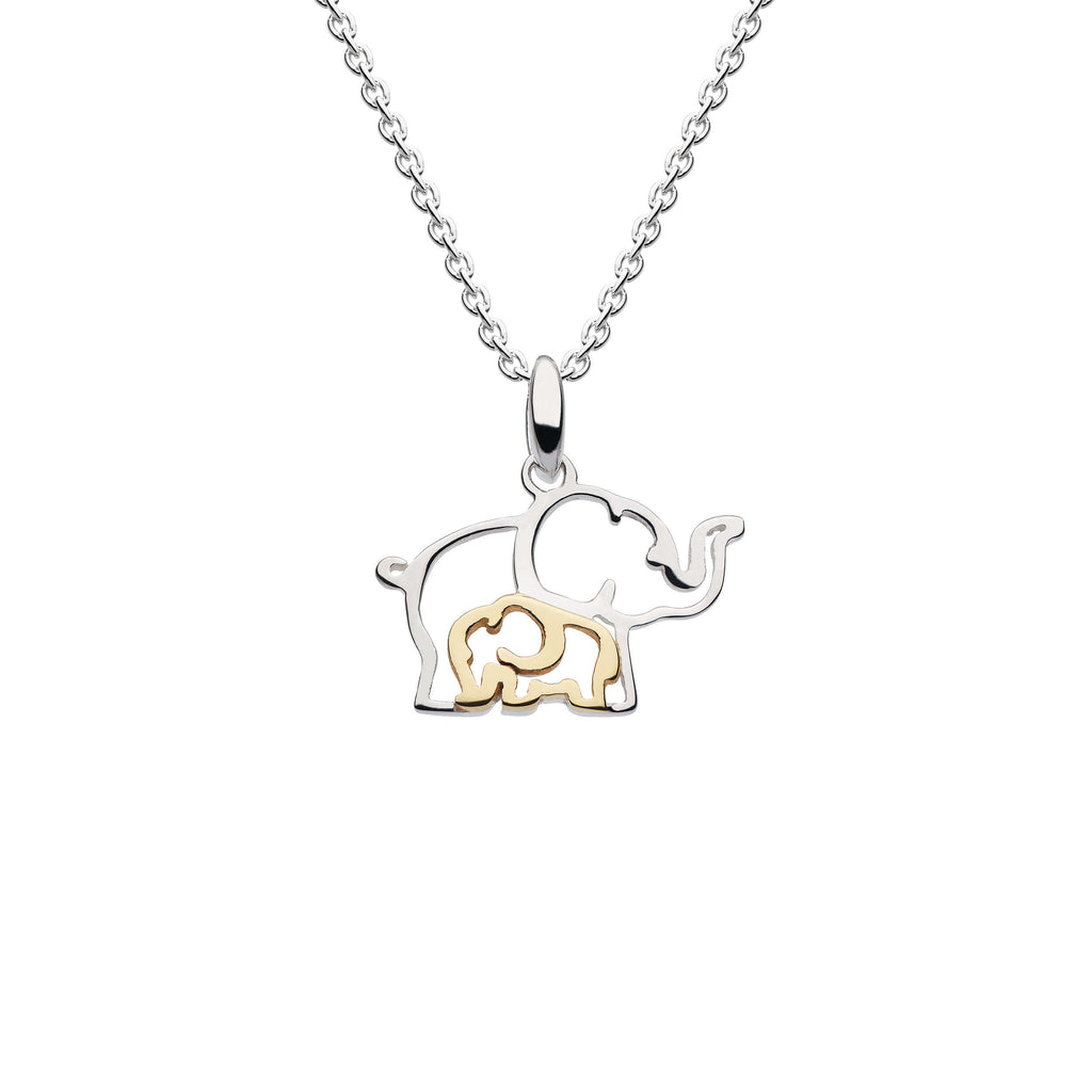 Dew Sterling Silver Elephant Mum & Baby Pendant Necklace