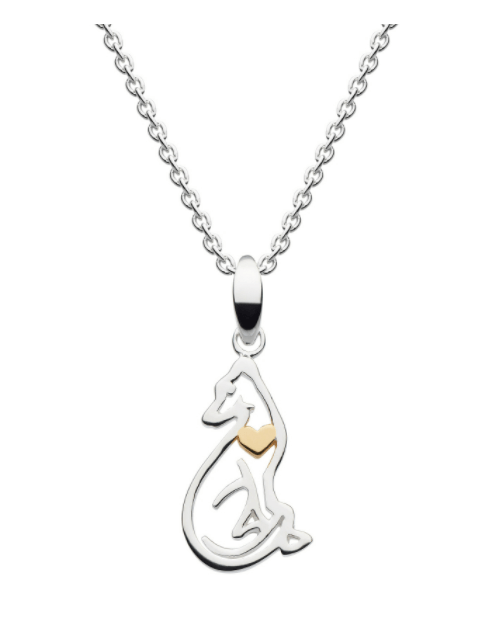 Dew Sterling Silver Hound Dog Pendant Necklace with Gold Plate Heart detail
