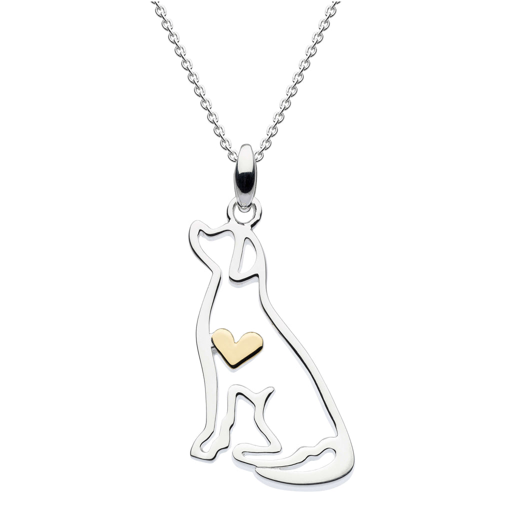 Dew Sterling Silver Labrador Pendant Necklace with gold-plate heart detail