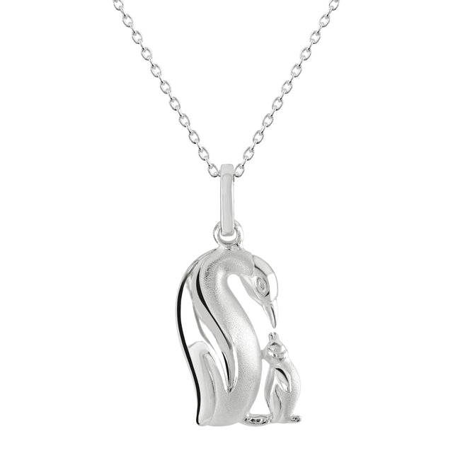 Dew Sterling Silver Penguin Mum & Baby pendant necklace