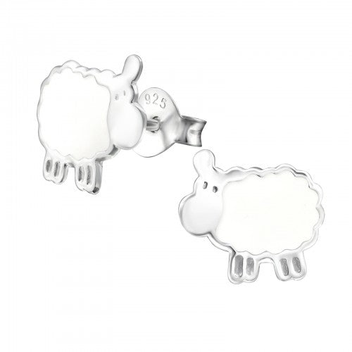 Sterling Silver White Sheep Stud Earrings