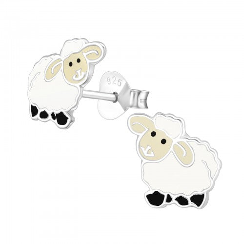 Sterling Silver White Sheep Stud Earrings with Black hoof detail