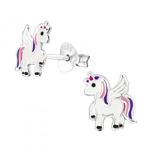 Sterling Silver Unicorn Stud Earrings with Pink & Purple tones