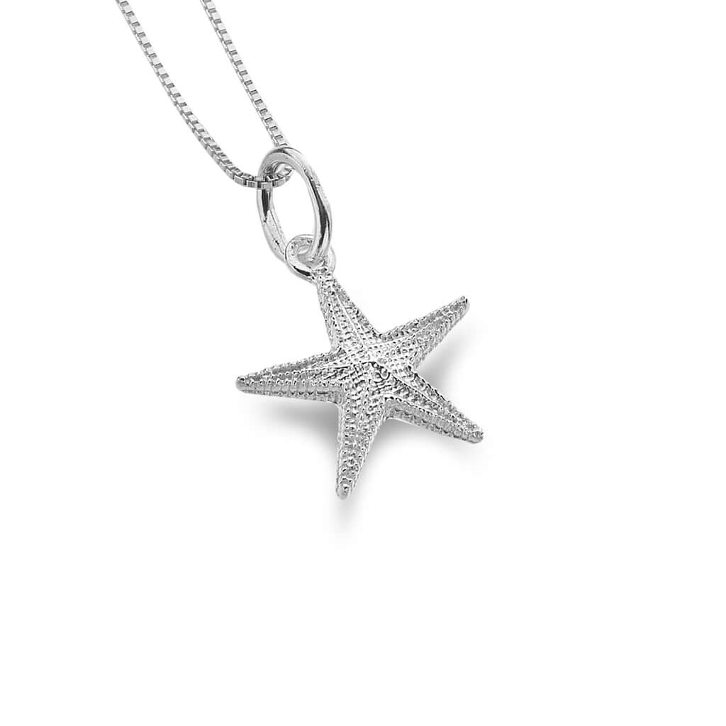 Silver Origins textured Sparkling Starfish Pendant Necklace