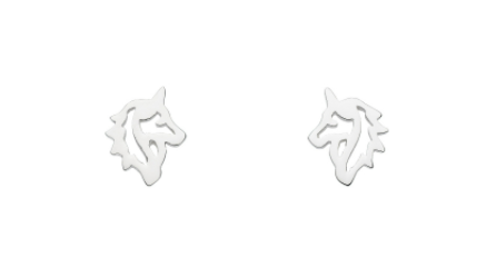 Dew Sterling Silver Unicorn Head Outline Stud Earrings