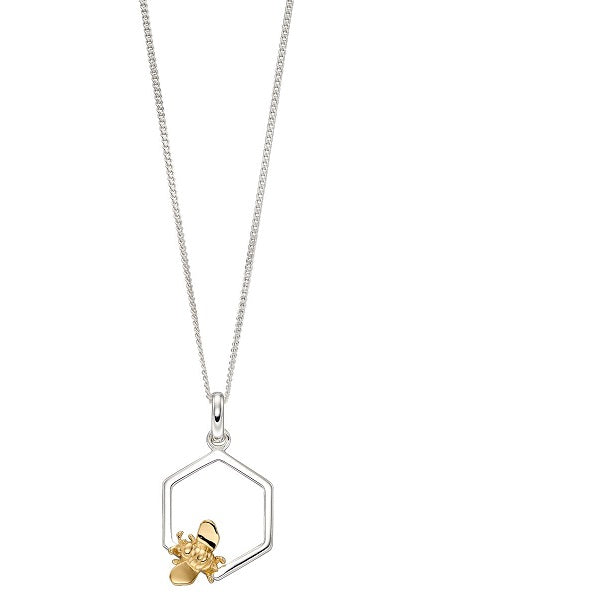 Elements Silver Yellow Gold Plated Bee & Honeycomb Pendant Necklace